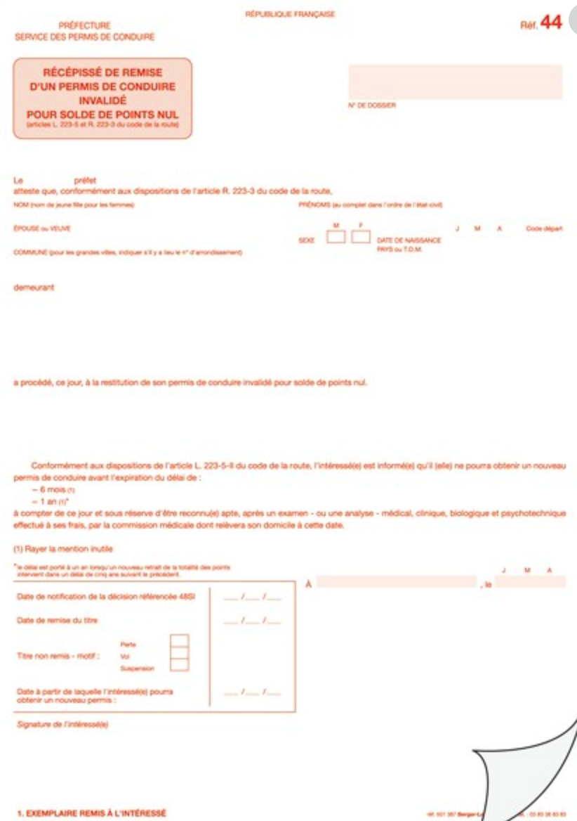 référence 44 annulation permis